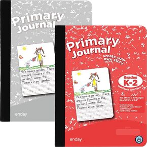 Enday Primary Journal Grades K-2، مجلة الكتابة الأساسية، دفتر تكوين دفتر اليومية الأساسي بنصف صفحة للأطفال، 100 ورقة دفتر ملاحظات للأطفال، وردي وأصفر (عبوتان)