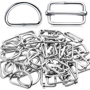 Assorted Metal Buckle, 25pcs Metal D Ring Semi-Circular D Rings and 25pcs Triglides Slides Buckle for Hardware Belt Bags DIY Craft Accessories - 25mm
