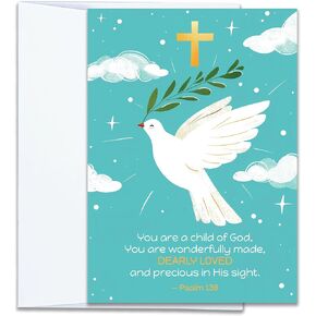 Hat Acrobat Baptism Card for Granddaughter, Niece, Goddaughter - Baptism Cards for Boy, Godson, Nephew, Grandchild - Girl and Boy Baptism Card with Envelopes Blank Inside (GoldCross)