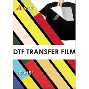 A-SUB DTF Transfer Film 13"x19", A3 Plus 50 Sheets DTF Film for Sumblimation or DTF Inkjet Printer, Double Sided Matte Direct to Film Transfer Paper for T Shirts and All Fabrics