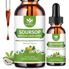 (2 Pack) Soursop Graviola Liquid Drops - 1800mg Soursop Extract - High Absorption Soursop Bitters Liquid for Cell Support & Regeneration, Immune Support, Antioxidant, Relaxation, Sugar Free - 1 Fl Oz