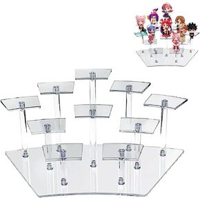 Qivine 10-Tier Acrylic Display Riser Shlef, Layered Display Stand, Action Figures Stand, Acrylic Perfume Stand for Desserts Cupcakes Display Riser for Decoration and Organization (Black)
