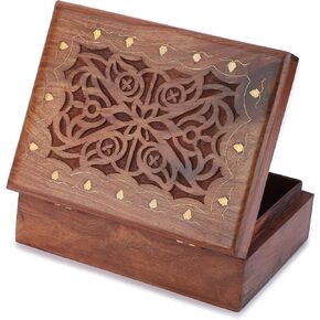 Ajuny Wooden Hand Carved Decorative Treasure Chest Trinket Jewelry Box Large Celtic Design Multipurpose Use Necklaces Watch Storage Organizer keepsake Holder Great for Gifts - 9x7 Inch