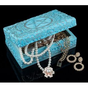 Wood Box - Keepsake Box With Lid - Memory Box For Keepsake - Tree of Life - Crystal kit Box for Keeping Stones, Engraved Design, Jewelry Box, Trinket Box - Sky Blue