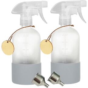 Frosted Glass Spray Bottles with Silicone Sleeve,16oz Refillable Spray Bottle with Mist and Stream Settings for Bath, Beauty, Hair, Plants, Pets (2Pack/Gray)