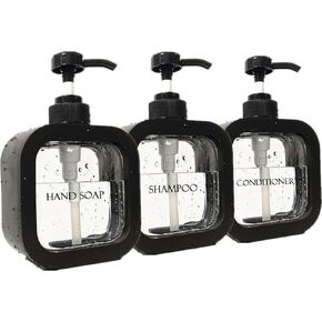 3pcs Hand Soap Dispenser Bathroom, Modern Dish Soap Dispenser for Kitchen Sink, 10oz Plastic Black Soap Dispenser with Pump and Labels