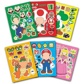 24 Sheets Mario Make-a-Face Stickers - Fun Craft Project for Kids with 6 Designs Characters - Perfect Gifts for Birthday Party Favors and Supplies