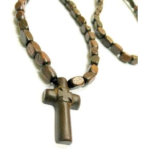 Greek Wood Cross Pendant Rosary Necklace Two Sided from Mt. Athos / 11
