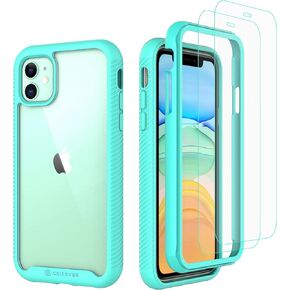 CellEver Clear Full Body Case for iPhone 11, Heavy Duty Protection with Anti-Slip TPU Bumper and [2 Tempered 9H Glass Screen Protectors] Shockproof Transparent Phone Cover 6.1 Inch (Black)