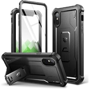 Dexnor for iPhone Xs max Case, [Built in Screen Protector and Kickstand] Heavy Duty Military Grade Protection Shockproof Protective Cover for iPhone Xs max, Black