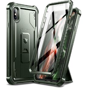 Dexnor for iPhone Xs max Case, [Built in Screen Protector and Kickstand] Heavy Duty Military Grade Protection Shockproof Protective Cover for iPhone Xs max, Black