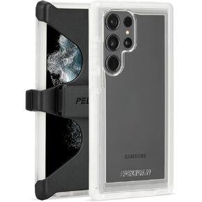 Pelican Voyager - Samsung Galaxy S23 Ultra Case [6.8"] [18ft MIL-STD Drop Protection] [Wireless Charging] Phone Case for Samsung Galaxy S23 Ultra w/ Belt Clip Holster Phone Stand - Anti Yellow - Clear