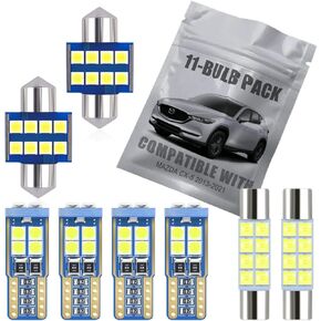 11-pc White LED Interior Light Kit Compatible with Mazda CX-5 2013 2014 2015 2016 2017 2018 2019 2020 2021 Map Dome Trunk Vanity Mirror License Plate Bulb Replacement Bright 6000K Package