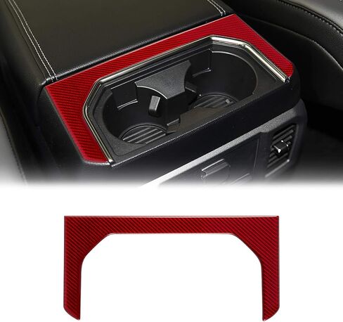 متوافق مع ملصق لوحة صندوق مسند الذراع الخلفي من ألياف الكربون إطار صندوق مسند الذراع الخلفي غطاء الكسوة الملحقات الداخلية لسيارة Ford F150 2015 2016 2017 2018 2019 2020 أحمر in Kuwait