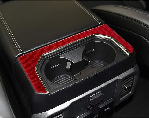 متوافق مع ملصق لوحة صندوق مسند الذراع الخلفي من ألياف الكربون إطار صندوق مسند الذراع الخلفي غطاء الكسوة الملحقات الداخلية لسيارة Ford F150 2015 2016 2017 2018 2019 2020 أحمر in Kuwait