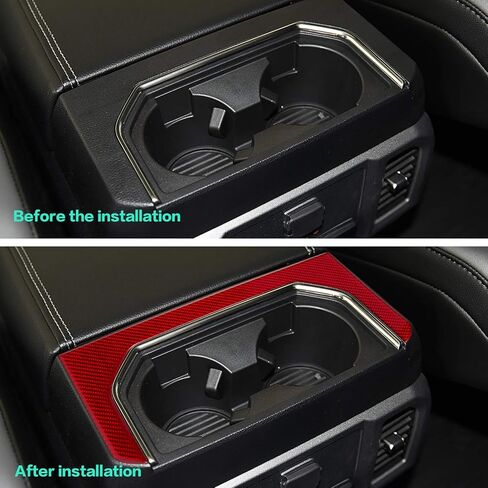 متوافق مع ملصق لوحة صندوق مسند الذراع الخلفي من ألياف الكربون إطار صندوق مسند الذراع الخلفي غطاء الكسوة الملحقات الداخلية لسيارة Ford F150 2015 2016 2017 2018 2019 2020 أحمر in Kuwait