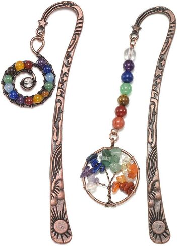 CrystalTears 7 Chakra Crystal Bookmark Vintage Metal Tree Life Bookmarks for Women Student Teacher Graduation Christmas Gift in Saudi Arabia