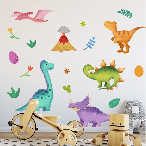 Cute Dinosaur Wall Decals Dino Volcano Leaf Wall Stickers Baby Nursery Boys Bedroom Playroom Wall Decor Gifts for Kids in Saudi Arabia