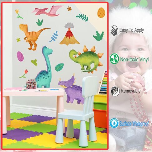 Cute Dinosaur Wall Decals Dino Volcano Leaf Wall Stickers Baby Nursery Boys Bedroom Playroom Wall Decor Gifts for Kids in Saudi Arabia