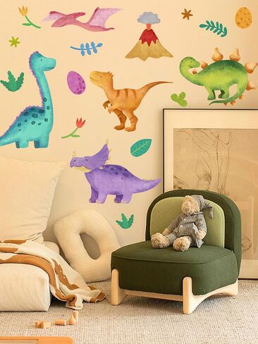 Cute Dinosaur Wall Decals Dino Volcano Leaf Wall Stickers Baby Nursery Boys Bedroom Playroom Wall Decor Gifts for Kids in Saudi Arabia