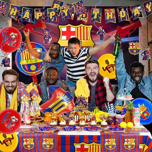 210 قطعة من ديكورات حفلات أعياد ميلاد برشلونة، لوازم حفلات برشلونة، ديكورات حفلات أعياد الميلاد بموضوع كرة القدم، تتضمن لافتة، وبالونات، ودوامات، وبطاقات دعوة، وأدوات مائدة وملصقات in Saudi Arabia