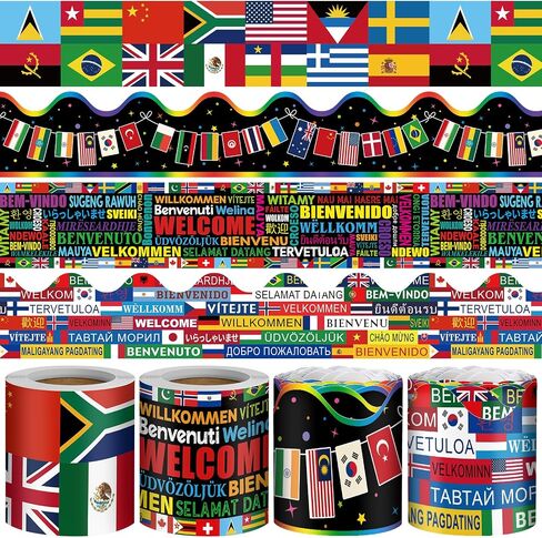Outus 4 Rolls World Flags Bulletin Board Borders 131.2 Ft International Flags Bulletin Border Trim National Flags Classroom Decorations for School Home Bulletin Board Locker Door Window Wall Decor in Saudi Arabia