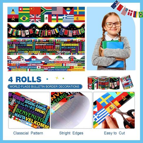 Outus 4 Rolls World Flags Bulletin Board Borders 131.2 Ft International Flags Bulletin Border Trim National Flags Classroom Decorations for School Home Bulletin Board Locker Door Window Wall Decor in Saudi Arabia