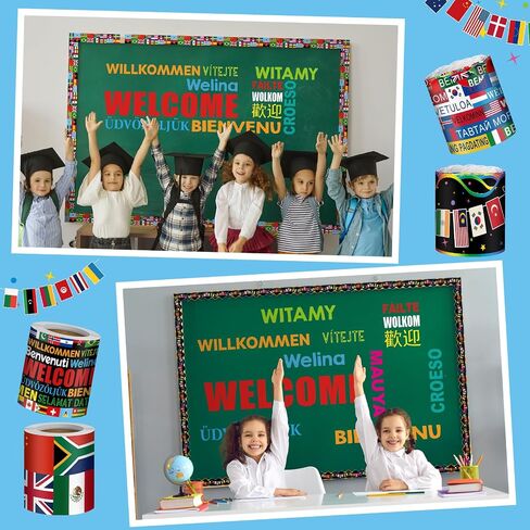 Outus 4 Rolls World Flags Bulletin Board Borders 131.2 Ft International Flags Bulletin Border Trim National Flags Classroom Decorations for School Home Bulletin Board Locker Door Window Wall Decor in Saudi Arabia