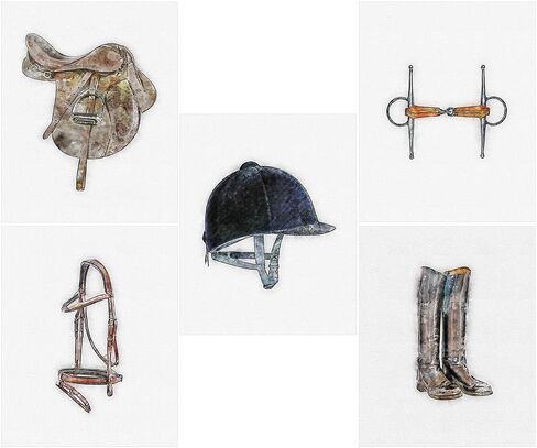 English Riding Equipment Watercolor Prints - Set of 5 for Equestrians - Hunters, Hunt Seat, Dressage, Cross Country in Saudi Arabia