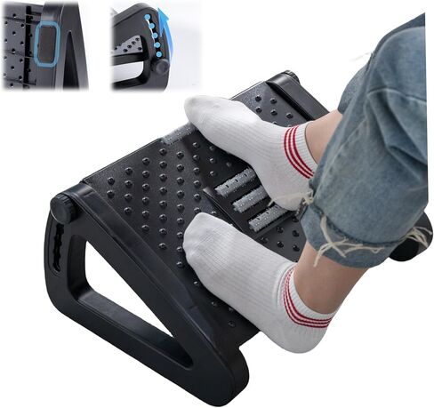Foot Rest for Under Desk at Work, Foot Stools for Under Office Desk Ergonomic Adjustable Gaming Desk Footrest with 6 Heights, Manual Foot Massage Rollers, Home & Office Use in Saudi Arabia