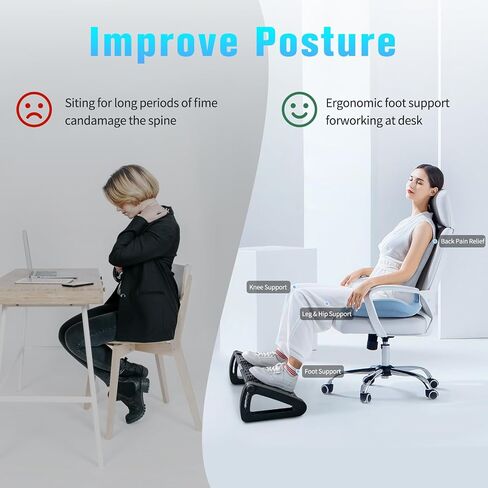 Foot Rest for Under Desk at Work, Foot Stools for Under Office Desk Ergonomic Adjustable Gaming Desk Footrest with 6 Heights, Manual Foot Massage Rollers, Home & Office Use in Saudi Arabia