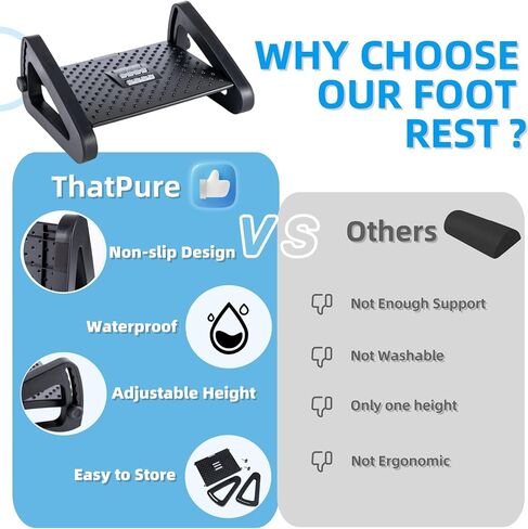Foot Rest for Under Desk at Work, Foot Stools for Under Office Desk Ergonomic Adjustable Gaming Desk Footrest with 6 Heights, Manual Foot Massage Rollers, Home & Office Use in Saudi Arabia