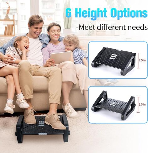 Foot Rest for Under Desk at Work, Foot Stools for Under Office Desk Ergonomic Adjustable Gaming Desk Footrest with 6 Heights, Manual Foot Massage Rollers, Home & Office Use in Saudi Arabia