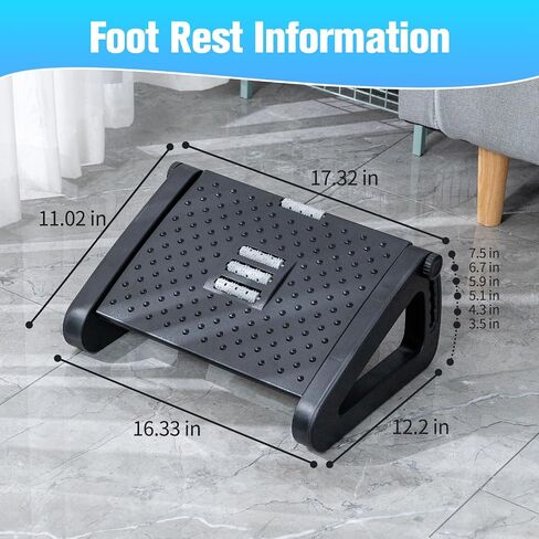 Foot Rest for Under Desk at Work, Foot Stools for Under Office Desk Ergonomic Adjustable Gaming Desk Footrest with 6 Heights, Manual Foot Massage Rollers, Home & Office Use in Saudi Arabia