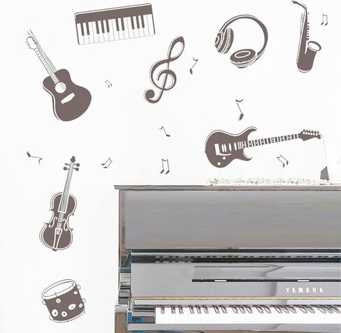 Guitar Music Instrument Wall Decal, Guitar Piano Saxophone Band Wall Stickers Home Decor Wallpaper, Removable Art DIY Sticker Mural for Classroom Bedroom Bedside Decoration in Saudi Arabia