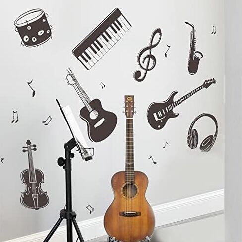 Guitar Music Instrument Wall Decal, Guitar Piano Saxophone Band Wall Stickers Home Decor Wallpaper, Removable Art DIY Sticker Mural for Classroom Bedroom Bedside Decoration in Saudi Arabia