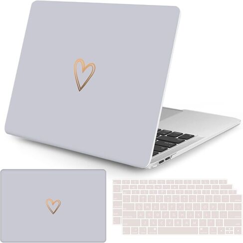 Seorsok متوافق مع حافظة MacBook Air 13 بوصة 2020 2019 2018 إصدار A1932 A2179 M1 A2338 Touch ID، حافظة بلاستيكية صلبة بنمط قلب ذهبي وجذاب مع غطاء لوحة مفاتيح، رمادي in Kuwait