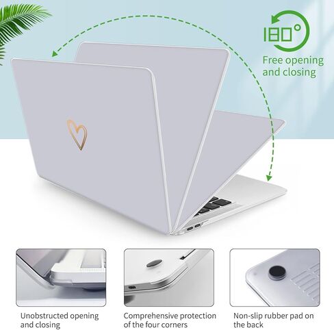 Seorsok متوافق مع حافظة MacBook Air 13 بوصة 2020 2019 2018 إصدار A1932 A2179 M1 A2338 Touch ID، حافظة بلاستيكية صلبة بنمط قلب ذهبي وجذاب مع غطاء لوحة مفاتيح، رمادي in Kuwait
