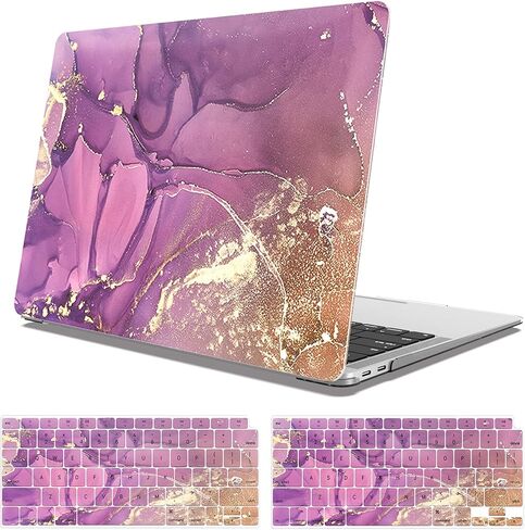 متوافق مع حافظة MacBook Air 13 بوصة إصدار 2020 2019 2018 A2337 M1 A2179 A1932 مع معرف اللمس Retina، وحافظات بلاستيكية صلبة ملونة وغطاء لوحة المفاتيح - أرجواني ذهبي in Saudi Arabia