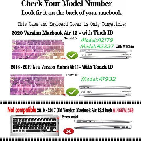متوافق مع حافظة MacBook Air 13 بوصة إصدار 2020 2019 2018 A2337 M1 A2179 A1932 مع معرف اللمس Retina، وحافظات بلاستيكية صلبة ملونة وغطاء لوحة المفاتيح - أرجواني ذهبي in Saudi Arabia