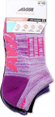 جوارب Avia Premium النسائية المكونة من 6 أزواج من Pro Tech 1/2 وسادة بدون عرض (مقاس الجورب 9-11؛ يناسب مقاس الحذاء 4-10) in Kuwait