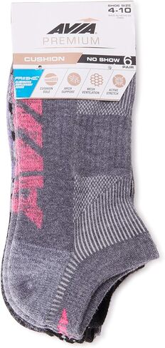 Avia Premium Women’s 6-Pair Pack Pro Tech 1/2 Cushion No Show Socks (Sock size 9-11; fits shoe size 4-10) in Saudi Arabia