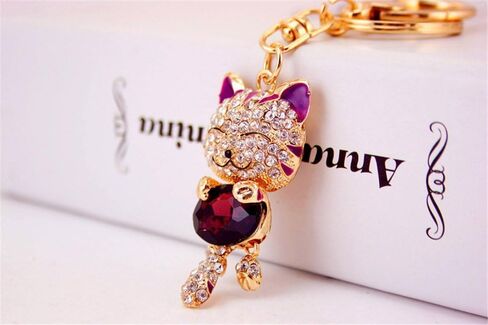 لطيف هريرة القط بلينغ بلورات حجر الراين مفتاح سلسلة كيرينغ حامل حقيبة يد سحر لمحبي الحيوانات الأليفة in Kuwait