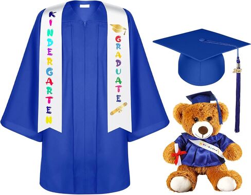 7 Pcs Unisex Matte 2024 Kindergarten Preschool Graduation Gown and Cap with Tassel Sash Plush Stuffed Bear Sets in Saudi Arabia