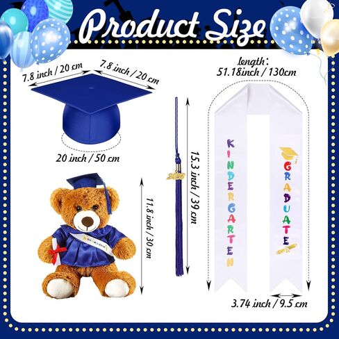 7 Pcs Unisex Matte 2024 Kindergarten Preschool Graduation Gown and Cap with Tassel Sash Plush Stuffed Bear Sets in Saudi Arabia