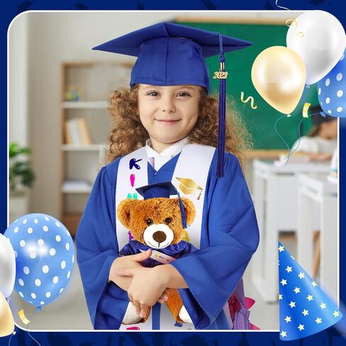 7 Pcs Unisex Matte 2024 Kindergarten Preschool Graduation Gown and Cap with Tassel Sash Plush Stuffed Bear Sets in Saudi Arabia