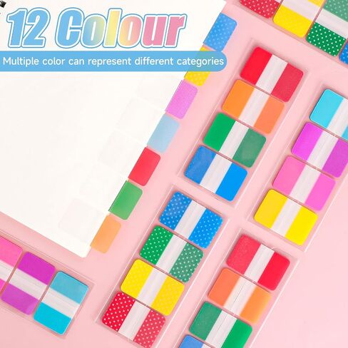 480 Pcs 1 Inch Writable Index Annotation Tabs, Transparent Sticky Notes, Sticky Index Tabs, Divider Tabs Stick On, Self Adhesive Write Tab Flags, Page Marker Bookmark(12 Color) in Saudi Arabia