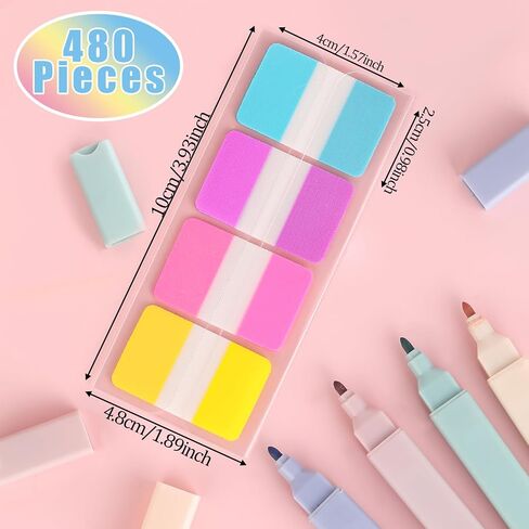 480 Pcs 1 Inch Writable Index Annotation Tabs, Transparent Sticky Notes, Sticky Index Tabs, Divider Tabs Stick On, Self Adhesive Write Tab Flags, Page Marker Bookmark(12 Color) in Saudi Arabia