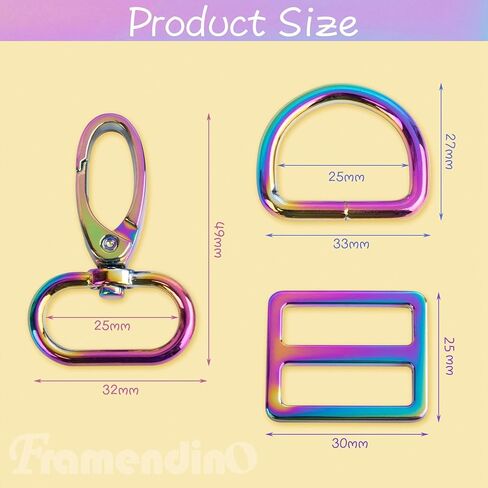 Framendino, 15 Pack Rainbow Purse Hardware 1 Inch Swivel Hooks Buckles D Rings Purse Strap Bag Hardware in Saudi Arabia