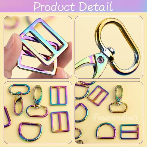 Framendino, 15 Pack Rainbow Purse Hardware 1 Inch Swivel Hooks Buckles D Rings Purse Strap Bag Hardware in Saudi Arabia